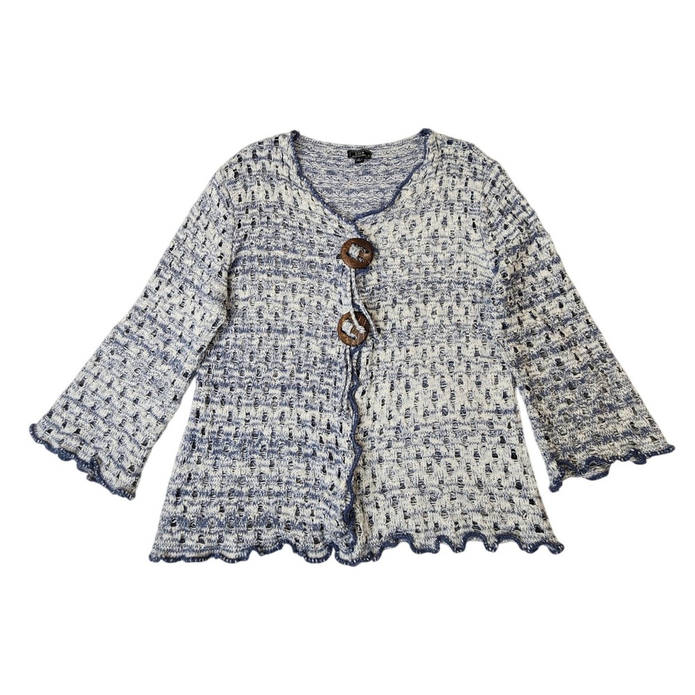 Lisa International Cardigan L Blue Cottagecore Coastal Grandmother Beachy Boho